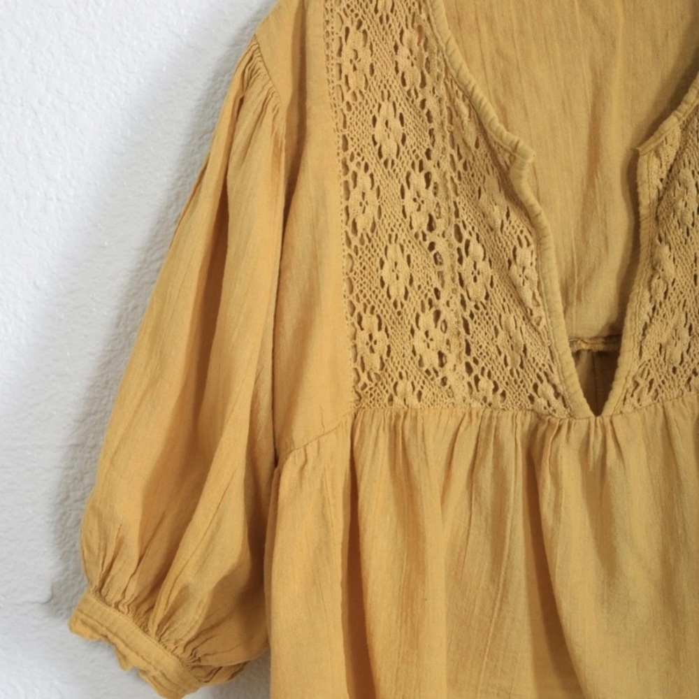 Jen's Pirate Booty X Free People mustard yellow cotton gauze crop top Sz. M - Picture 2 of 6